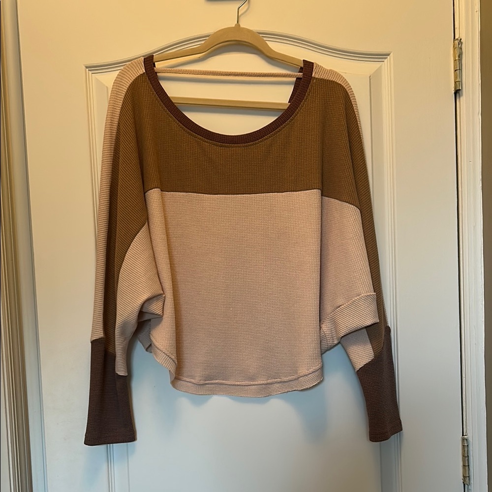 Hem & Thread Brown and Cream Colorblock Top